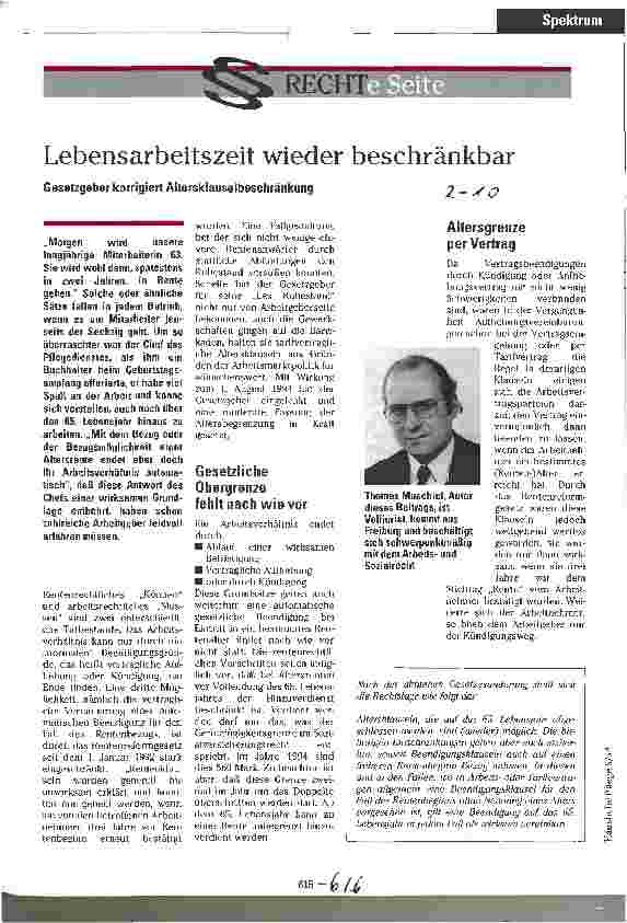 Vorschauseite 1: Lebensarbeitszeit wieder beschränkbar Gesetzgeber korrigiert Altersklauselbeschränkung