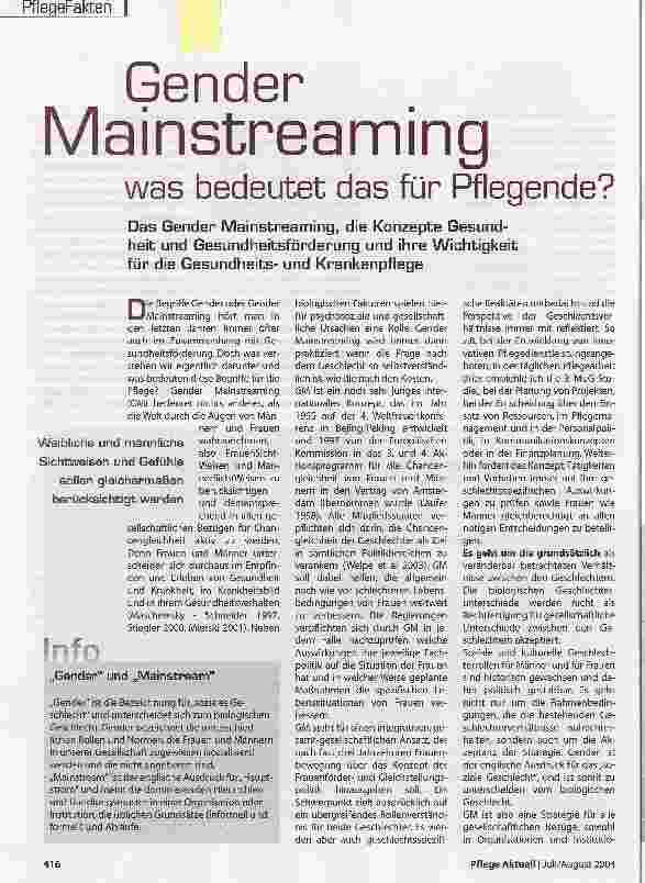 Vorschauseite 1: Gender Mainstreaming was bedeutet das für Pflegende?