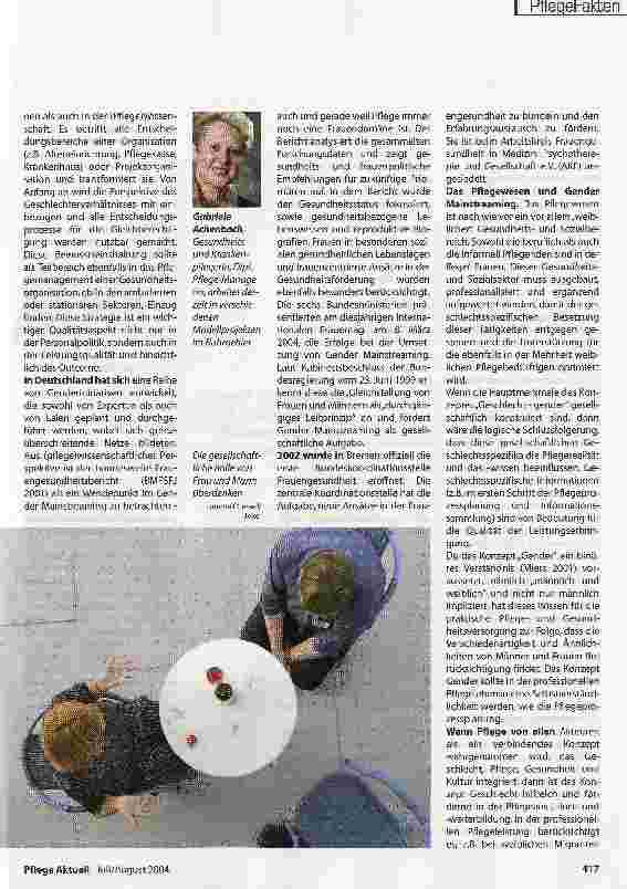 Vorschauseite 2: Gender Mainstreaming was bedeutet das für Pflegende?