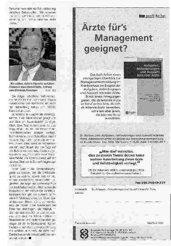 Vorschauseite 2: Intensivstationen sind hot spotsProblemkeime erschweren Projekte zur Integrierten undversorgung