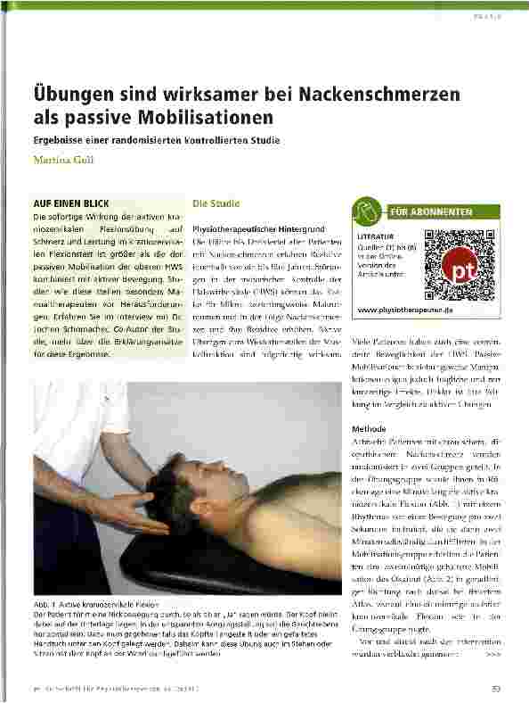 Vorschauseite 1: Übungen sind wirksamer bei Nackenschmerzen als passive Mobilisationen