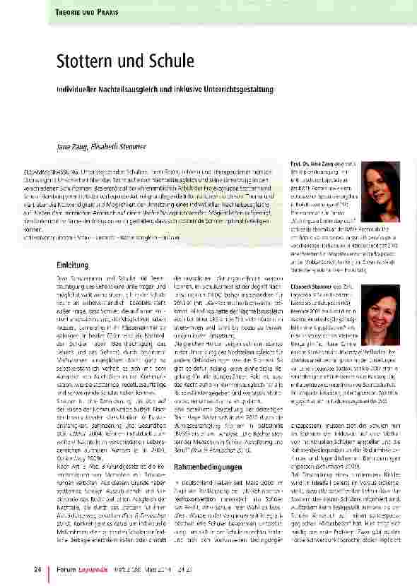 Vorschauseite 1: Stottern und Schule