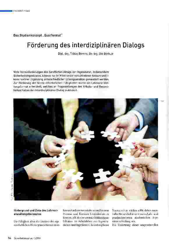 Vorschauseite 1: Förderung des interdiziplinären Dialogs