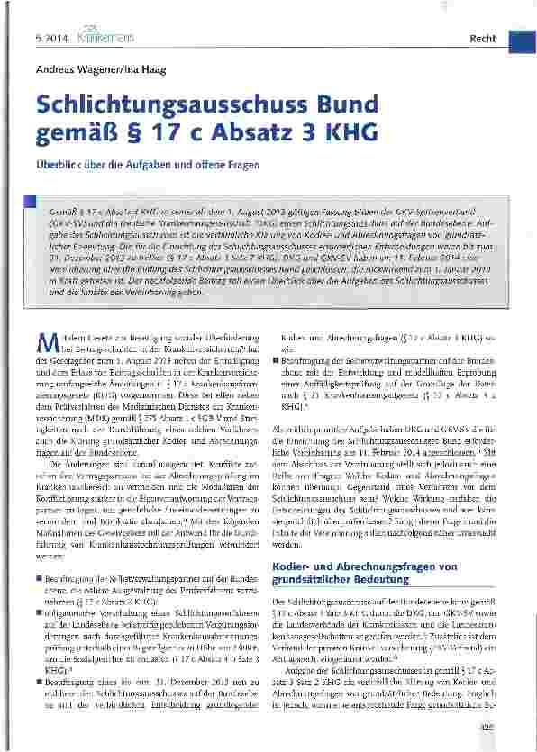 Vorschauseite 1: Schlichtungsausschuss Bund gemäß § 17 c Absatz 3 KHG