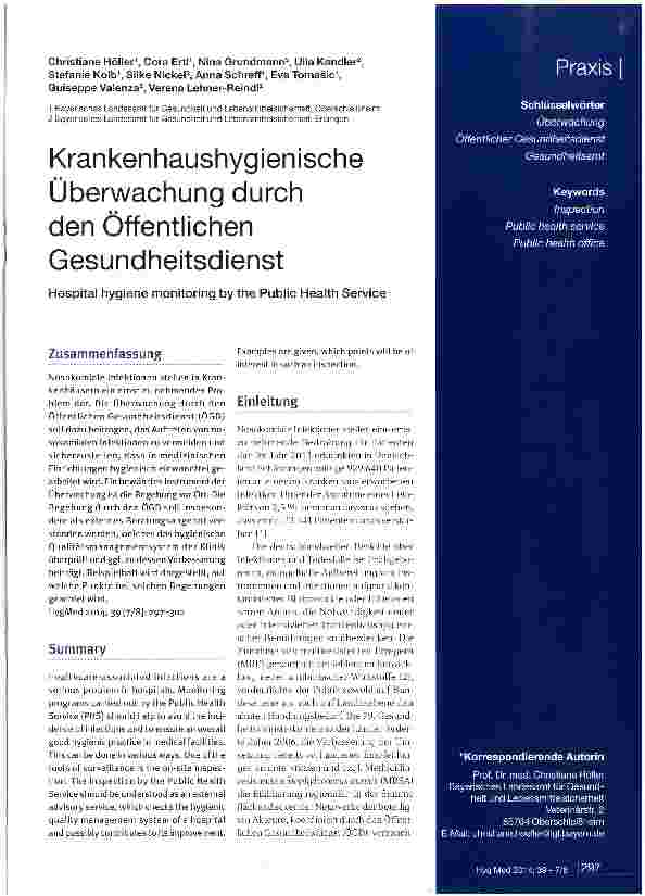 Vorschauseite 1: Krankenhaushygienische Überwachung durch den Öffentlichen Gesundheitsdienst