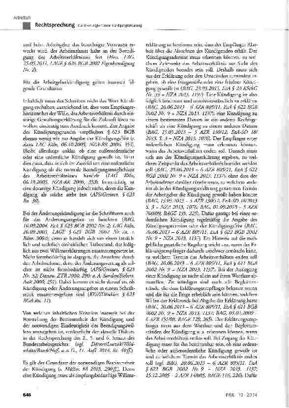 Vorschauseite 4: Zur Eindeutigkeit einer Kündigungserklärung BGB § 133, § 623; KSchG § 4