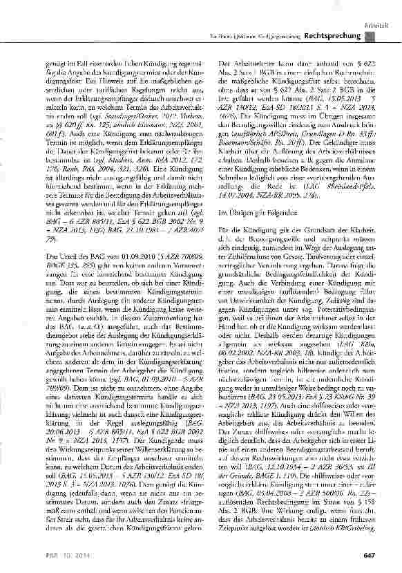 Vorschauseite 5: Zur Eindeutigkeit einer Kündigungserklärung BGB § 133, § 623; KSchG § 4