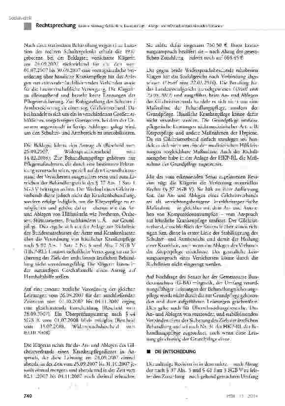Vorschauseite 2: Kostenerstattung für häusliche Krankenpflege -Anlegen von stützenden/stabilisierenden Verbänden SGB V § 13 Abs. 3 Satz 1, § 37 Abs. 2 Satz 1, Abs. 4 und Abs. 5, § 61 Satz 3; HKP-R…