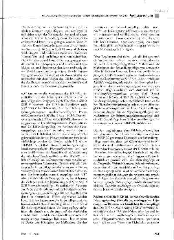 Vorschauseite 5: Kostenerstattung für häusliche Krankenpflege -Anlegen von stützenden/stabilisierenden Verbänden SGB V § 13 Abs. 3 Satz 1, § 37 Abs. 2 Satz 1, Abs. 4 und Abs. 5, § 61 Satz 3; HKP-R…