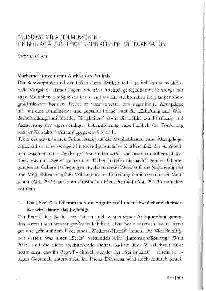 Vorschauseite 1: SEELSORGE MIT ALTEN MENSCHEN -EIN BEITRAG AUS DER SICHT EINER ALTENPFLEGEORGANISATION