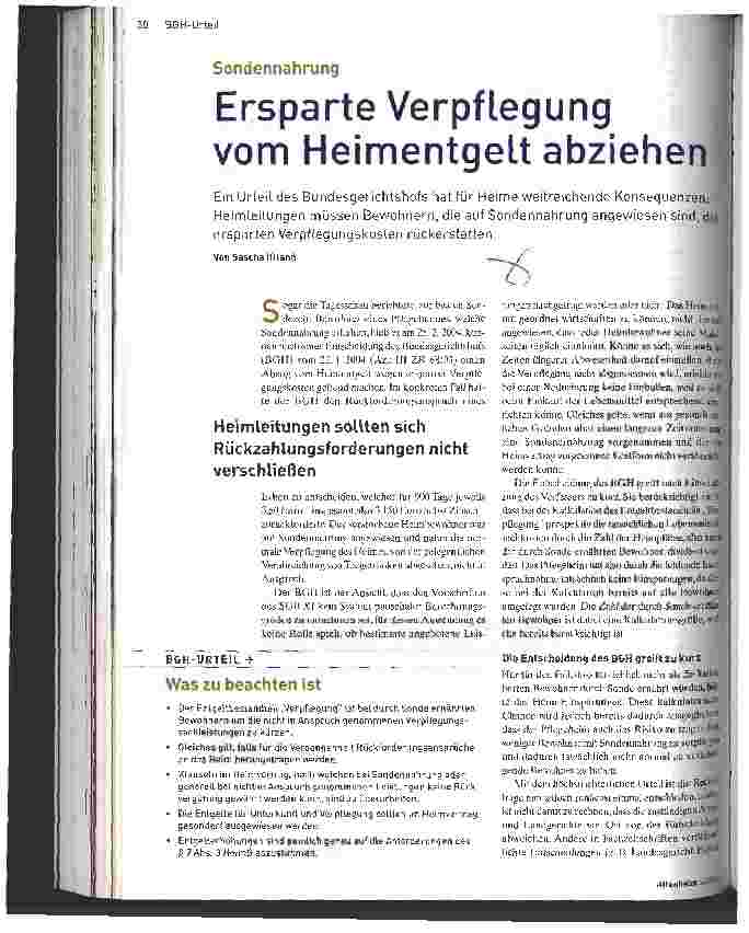 Vorschauseite 1: Ersparte Verpflegung vom Heimentgelt abziehen
