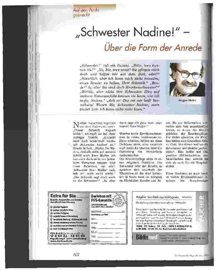 Vorschauseite 1: Schwester Nadine! - Über die Form der Anrede