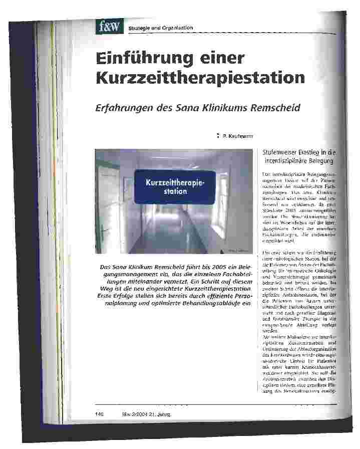 Vorschauseite 1: Einführung einer Kurzzeittherapiestation Erfahrungen des Sana Klinikums Remscheid