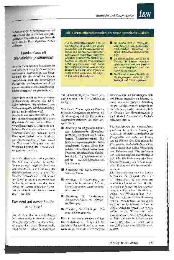 Vorschauseite 2: Einführung einer Kurzzeittherapiestation Erfahrungen des Sana Klinikums Remscheid