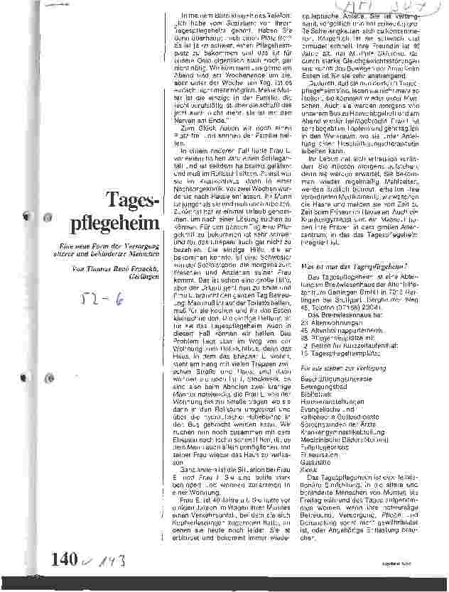 Vorschauseite 1: Tagespflegeheim; eine neue Form der Versorgung älterer und behinderter Menschen