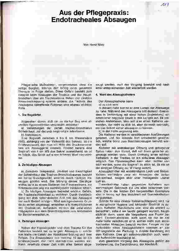 Vorschauseite 1: Aus der Pflegepraxis: Endotracheales Absaugen