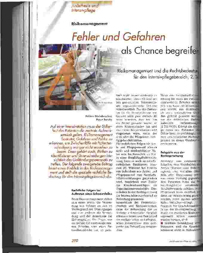 Vorschauseite 1: Fehler und Gefahren als Chance begreifen Risikomanagement und die Rechtsbedeutung für den Intensivpflegebereich, 2. Teil