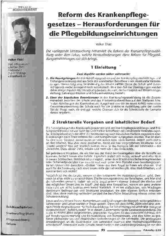 Vorschauseite 1: Reform des Krankenpflegegesetzes Herausforderungen für die Pflegebildungseinrichtungen