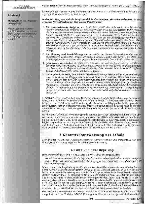 Vorschauseite 2: Reform des Krankenpflegegesetzes Herausforderungen für die Pflegebildungseinrichtungen