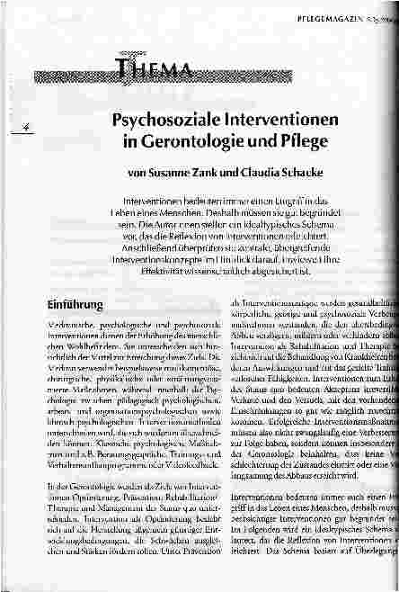 Vorschauseite 1: Psychosoziale Interventionen in Gerontologie und Pflege