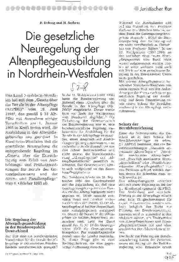Vorschauseite 1: Die gesetzliche Neuregelung der Altenpflegeausbildung in Nordrhein-Westfalen
