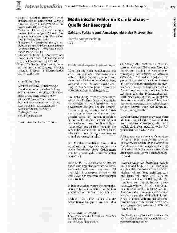 Vorschauseite 1: Medizinische Fehler im Krankenhaus -Quelle der Besorgnis