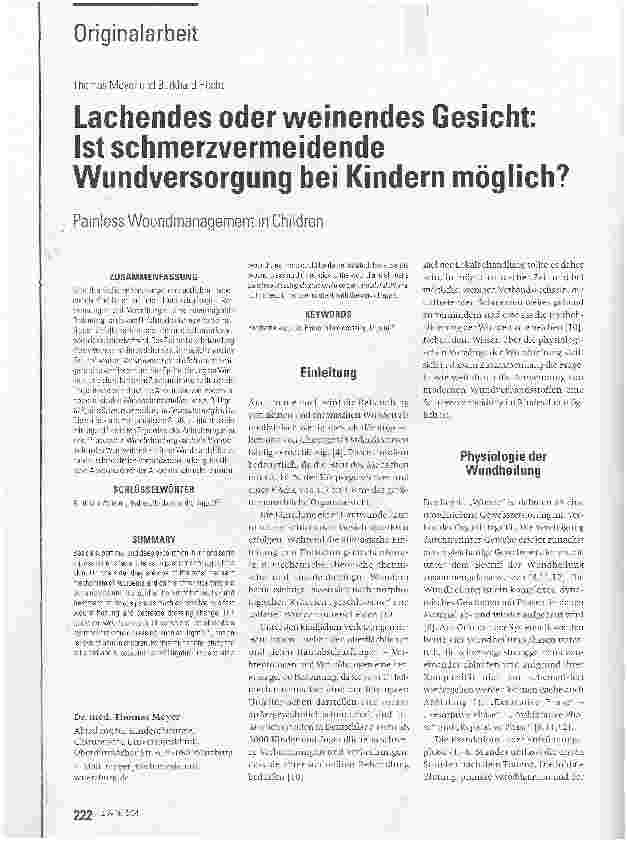 Vorschauseite 1: Lachendes oder weinendes Gesicht: Ist schmerzvermeidende Wundversorgung bei Kindern möglich? Painless Woundmanagement in Children