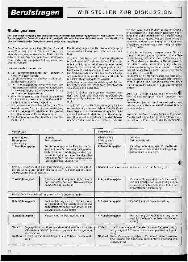 Vorschauseite 1: Stellungnahme der BALK zum Entwurf eines Gesetzes über nichtärztliche Heilberufe in der Geburtshilfe und in der Krankenpflege