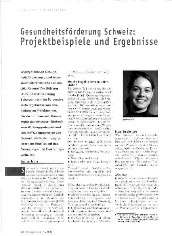 Vorschauseite 1: Gesundheitsförderung Schweiz: Projektbeispiele und Ergebnisse