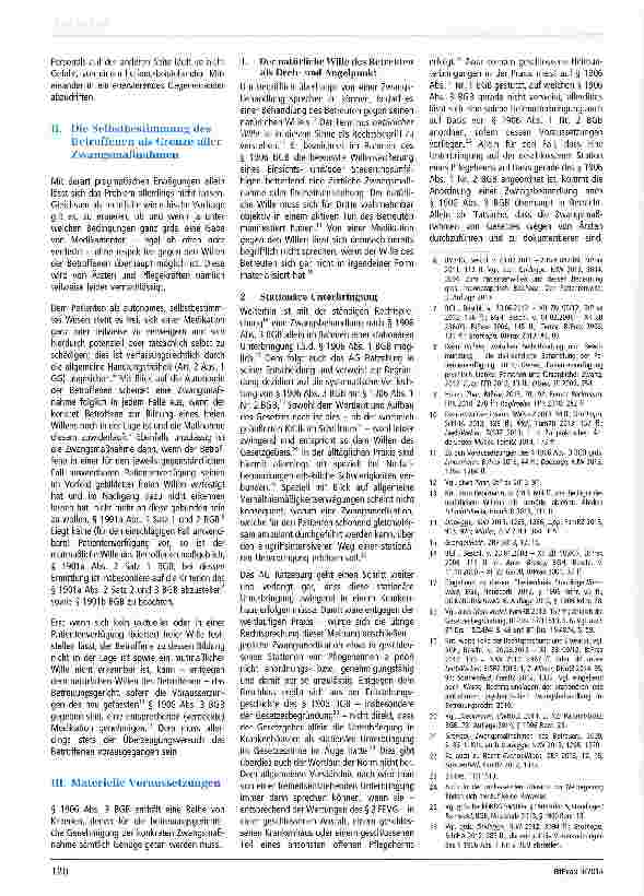 Vorschauseite 2: Die verdeckte Gabe von Medikamenten als ärztliche Zwangsmaßnahme i.S.v. § 1906 Abs. 3 BGBZugleich Besprechung der Entscheidung des AG Ratzeburg v. 10.12.2013, BtPrax 2014, S. 93 f…