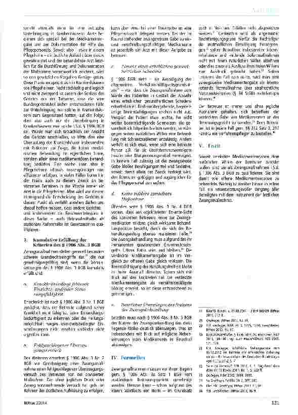Vorschauseite 3: Die verdeckte Gabe von Medikamenten als ärztliche Zwangsmaßnahme i.S.v. § 1906 Abs. 3 BGBZugleich Besprechung der Entscheidung des AG Ratzeburg v. 10.12.2013, BtPrax 2014, S. 93 f…