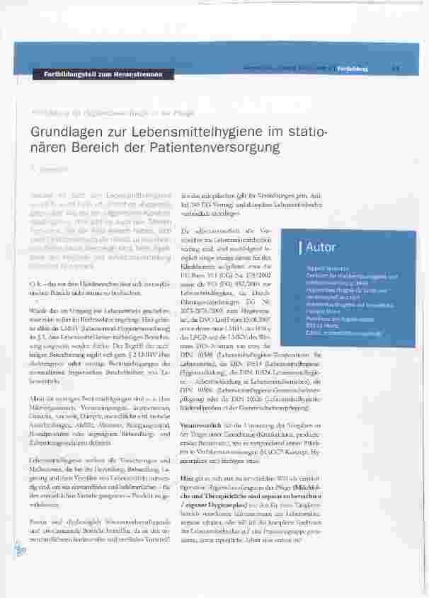 Vorschauseite 1: Grundlagen zur Lebensmittelhygiene im stationären Bereich der Patientenversorgung