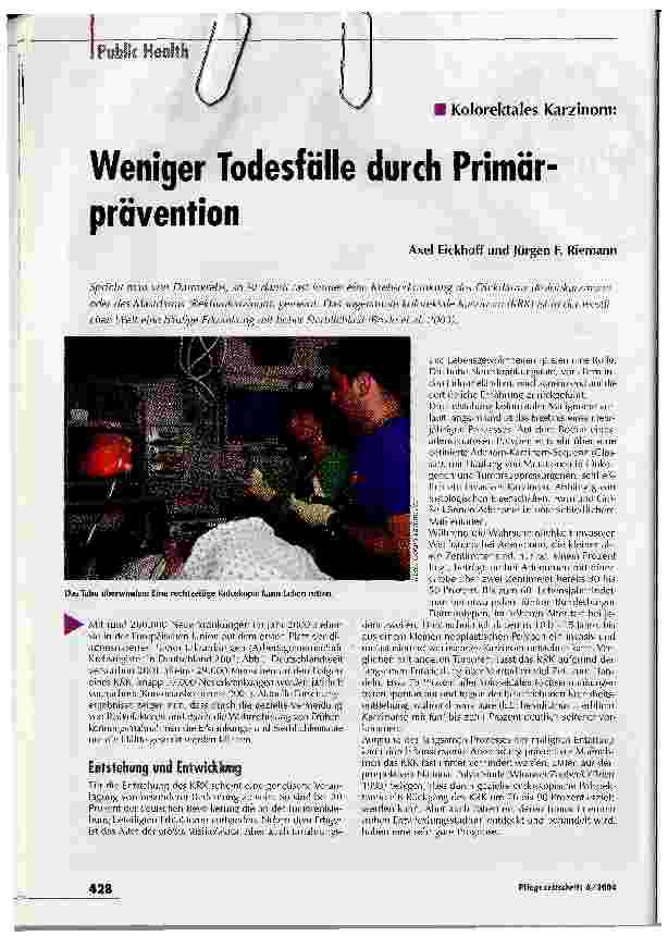 Vorschauseite 1: Weniger Todesfälle durch PrimärpräventionKolorektales Karzinom