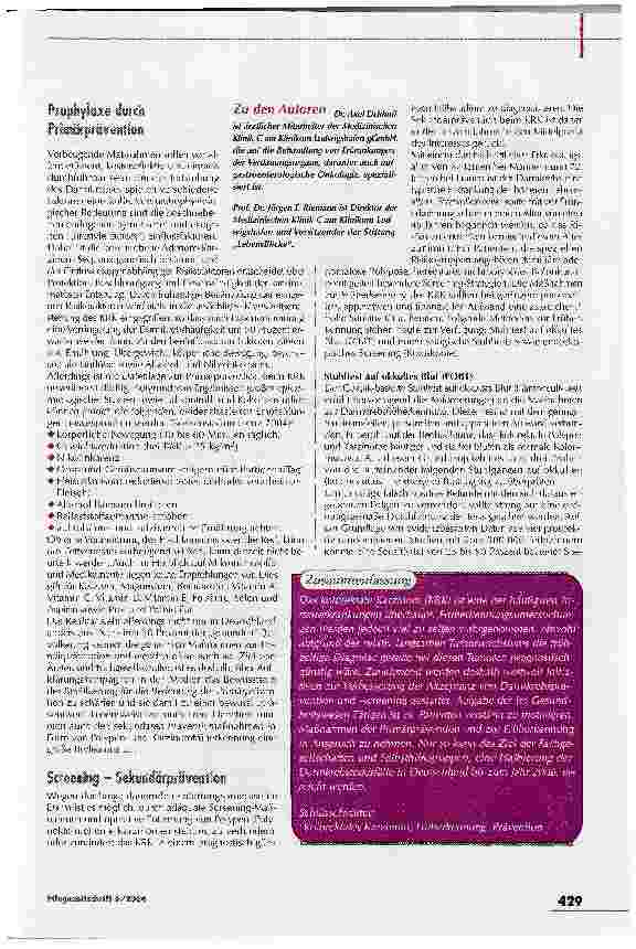 Vorschauseite 2: Weniger Todesfälle durch PrimärpräventionKolorektales Karzinom