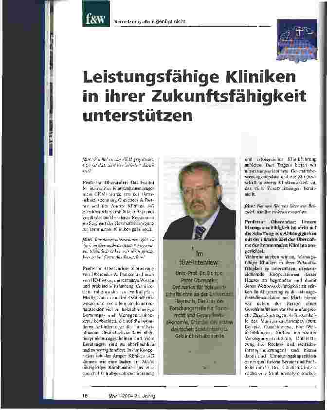 Vorschauseite 1: Leistungsfähige Kliniken in ihrer Zukunftsfähigkeit unterstützten