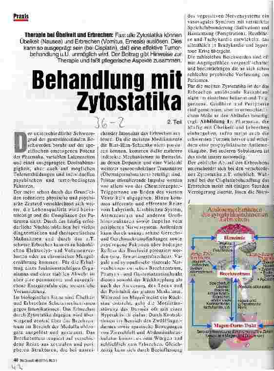 Vorschauseite 1: Behandlung mit Zytostatika 2. Teil Therapie bei Übelkeit und Erbrechen