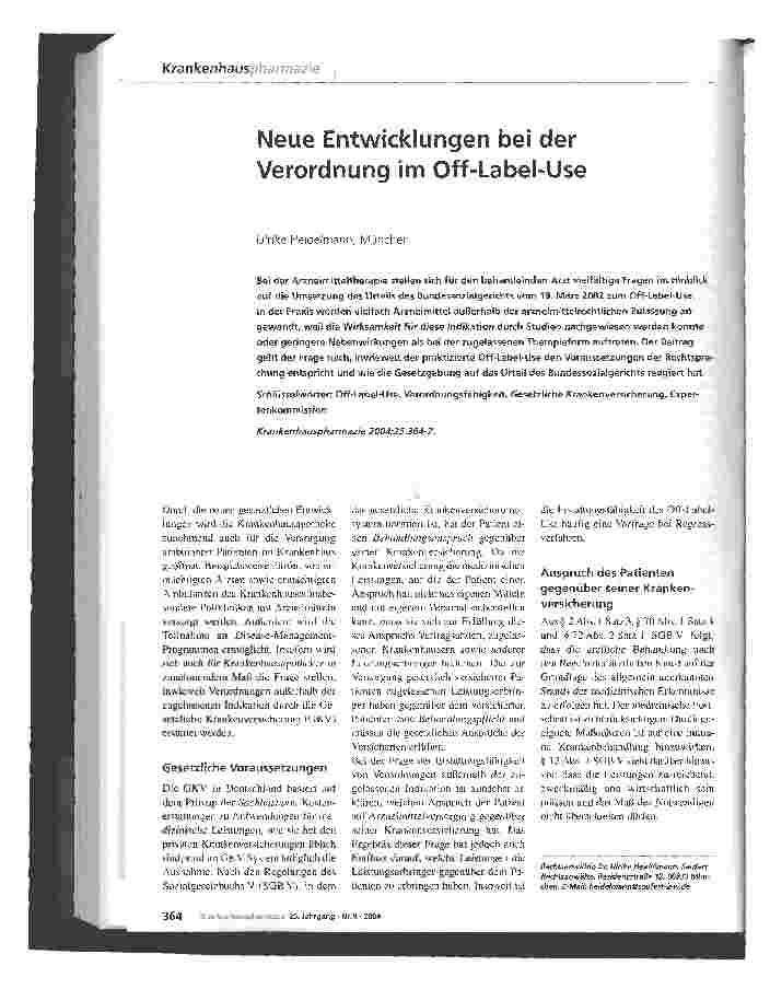 Vorschauseite 1: Neue Entwicklungen bei der Verordnung im Off-Label-Use