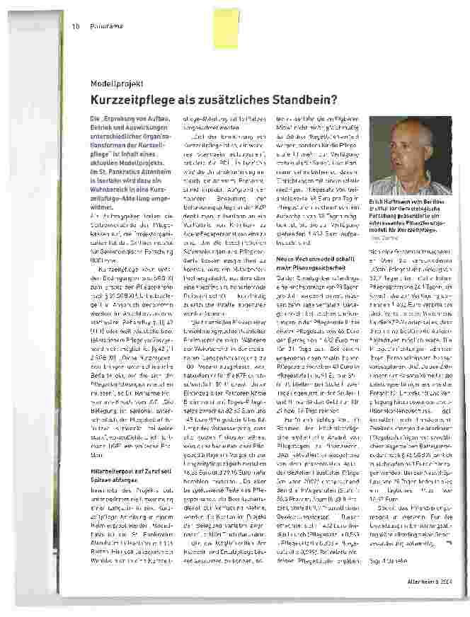 Vorschauseite 1: Kurzzeitpflege als zusätzliches Standbein?