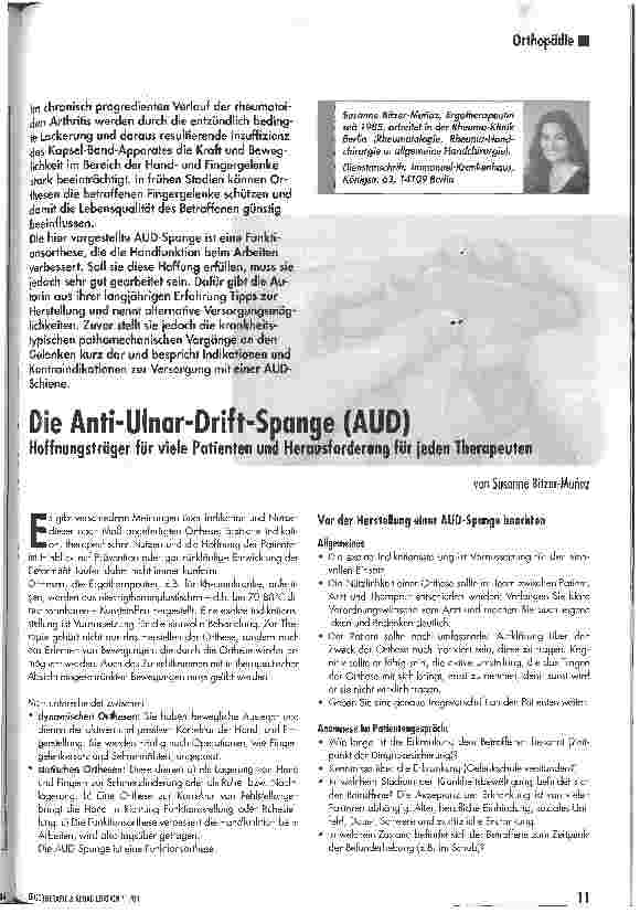Vorschauseite 1: Die Anti-Ulnar-Drift-Spange (AUD)Hoffnungsträger für viele Patienten und Herausforderung für jeden Therapeuten