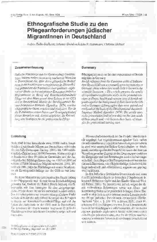 Vorschauseite 1: Ethnografische Studie zu den Pflegeanforderungen jüdischer Migrantinnen in Deutschland