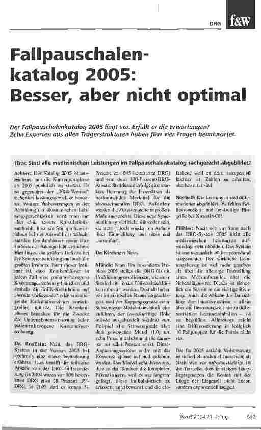 Vorschauseite 1: Fallpauschalenkatalog 2005: Besser, aber nicht optimal