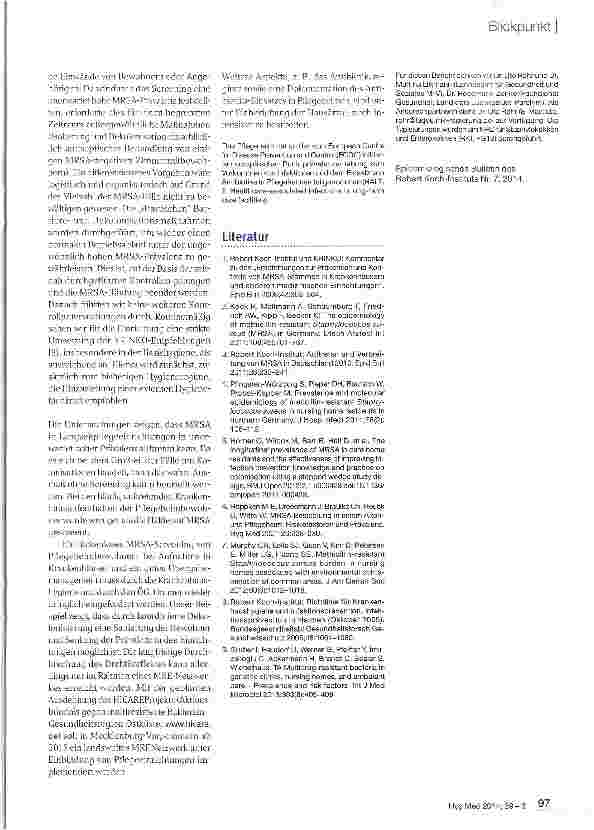 Vorschauseite 4: Zu einer MRSA-Häufung bei Bewohnern eines Altenund Pflegeheims in Mecklenburg-Vorpommern
