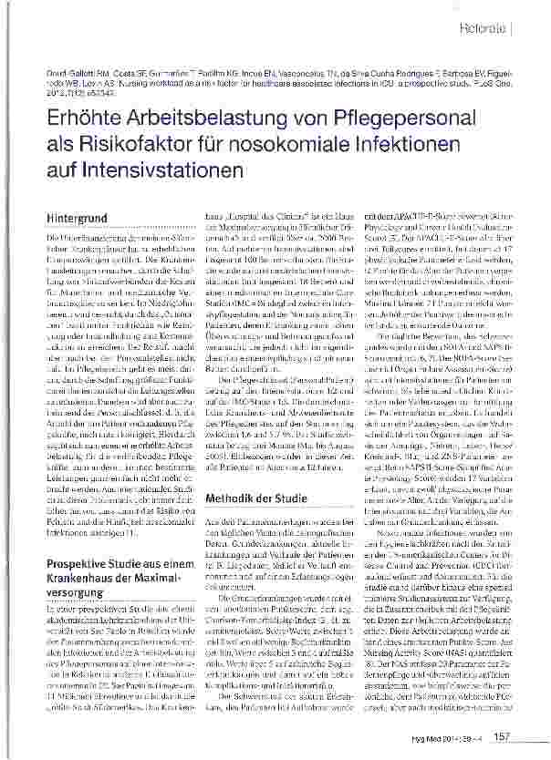 Vorschauseite 1: Erhöhte Arbeitsbelastung von Pflegepersonal als Rlsikofaktorfür nosokomiale Infektionen auf Intensivstationen