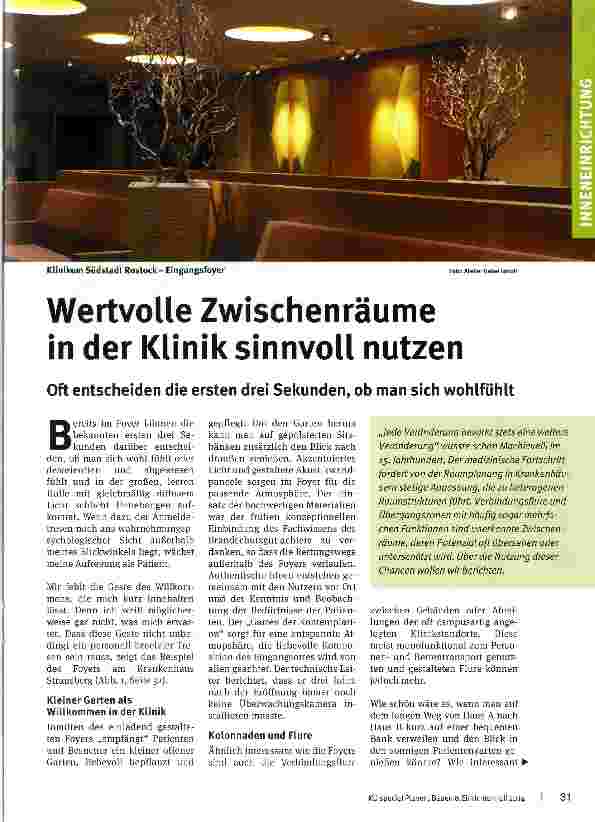 Vorschauseite 1: Wertvolle Zwischenräume in der Klinik sinnvoll nutzen