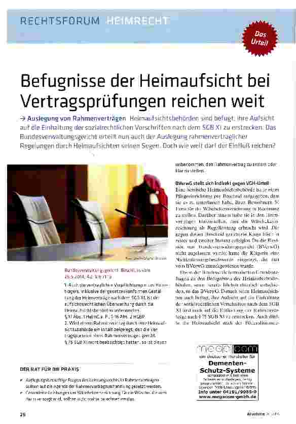 Vorschauseite 1: Befugnisse der Heimaufsicht bei Vertragsprüfungen reichen weit