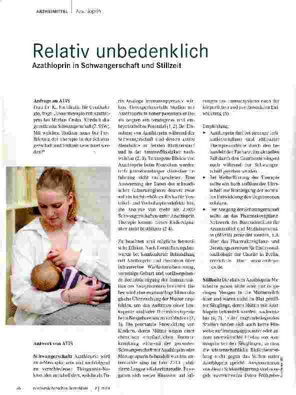 Vorschauseite 1: Relativ unbedenklich Azathioprin in Schwangerschaft und Stillzeit