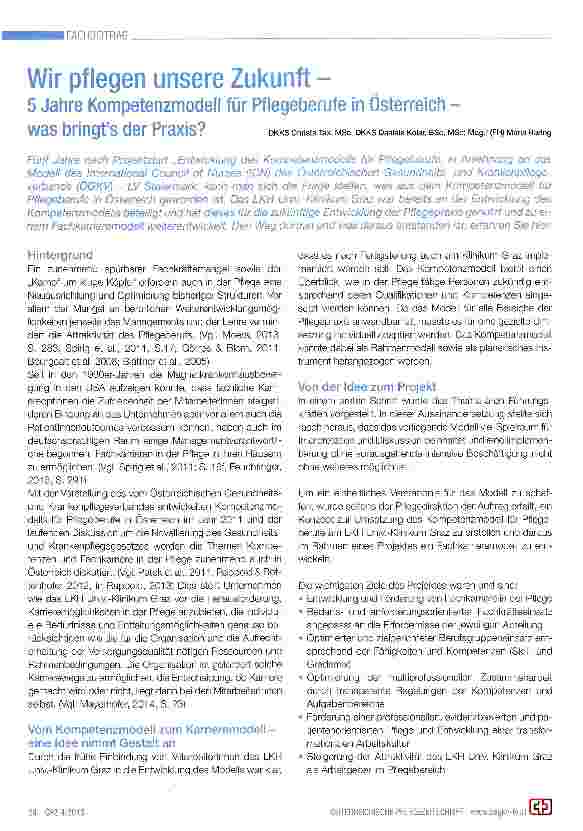 Vorschauseite 1: Wir pflegen unsere Zukunft - 5 Jahre Kompetenzmodell für Pflegeberufe in Österreich