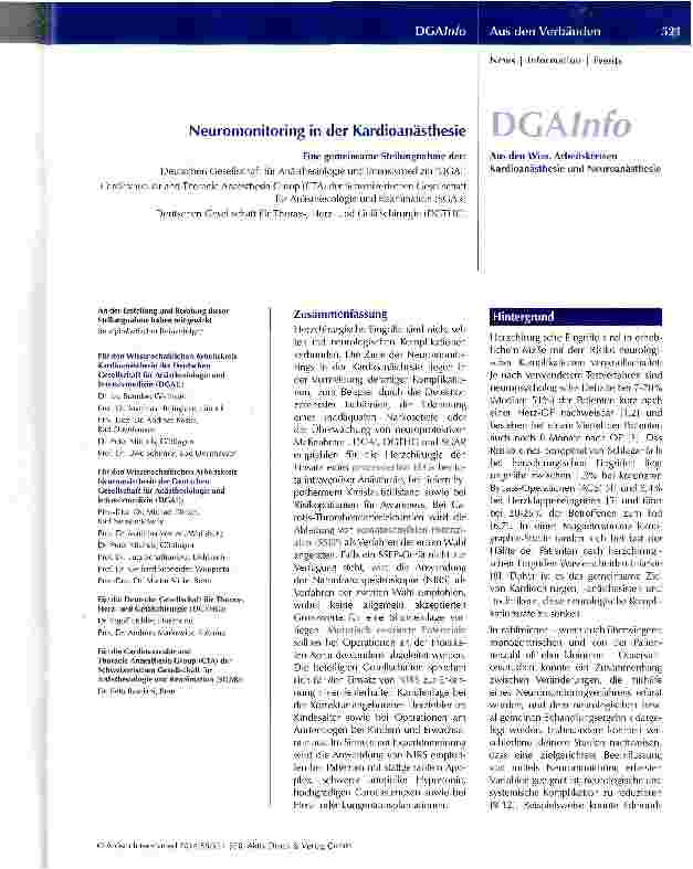Vorschauseite 1: Neuromonitoring in der Kardioanästhesie