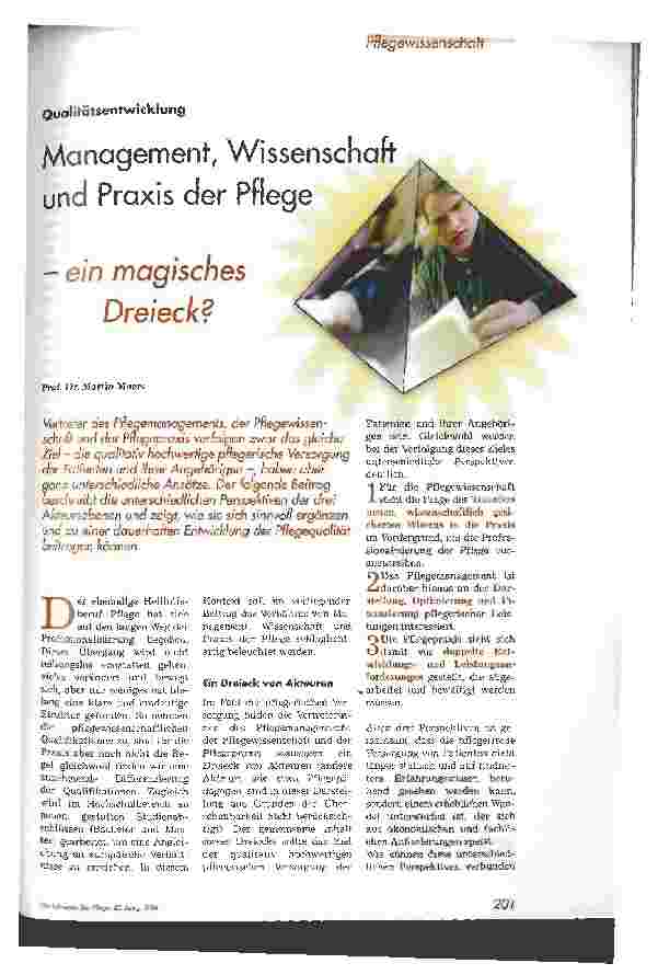 Vorschauseite 1: Management, Wissenschaft und Praxis der Pflege - ein magisches Dreieck?