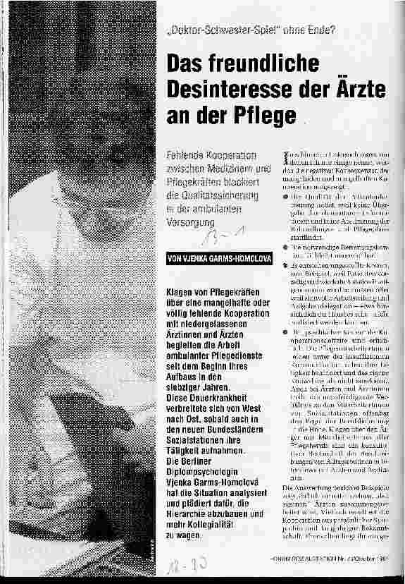Vorschauseite 1: Das freundliche Desinteresse der Ärzte an der Pflege Fehlende Kooperation zwischen Medizinern und Pflegekräften blockiert